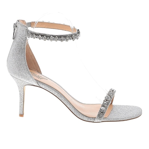 Jewel Badgley Mischka Sparkling Silver Dustyn Ankle Strap Sandal Stiletto Heels - Picture 1 of 16
